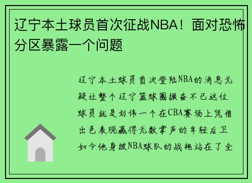 辽宁本土球员首次征战NBA！面对恐怖分区暴露一个问题